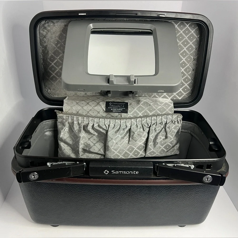 Vintage Samsonite Silhouette 4 Cosmetic Makeup Travel Case Navy/Black/ Burgundy
